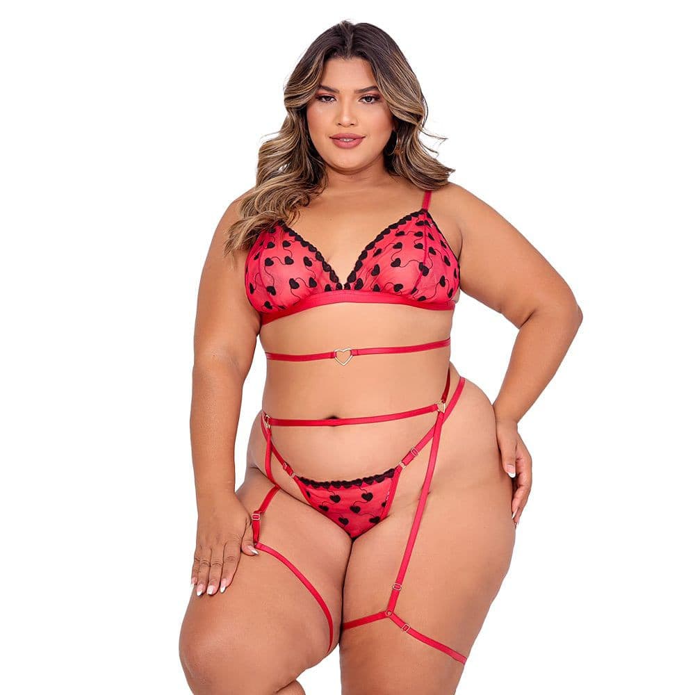 CONJUNTO Plus size vermelho com coracoes pretos